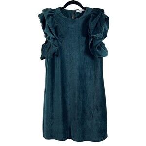 THML Women’s Bubble Ruffle Sleeve Velvet Dress Teal Blue Green Size XS